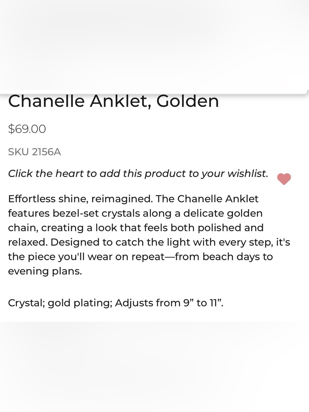 Touchstone Crystal Chanelle Anklet Gold Plated with white crystals BNIB sparkly - Picture 9 of 9